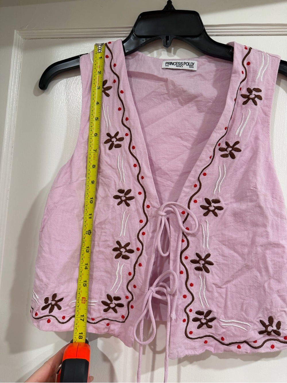 Princess Polly Light Pink Embroidered Tie-Front Tank - Picture 6 of 9
